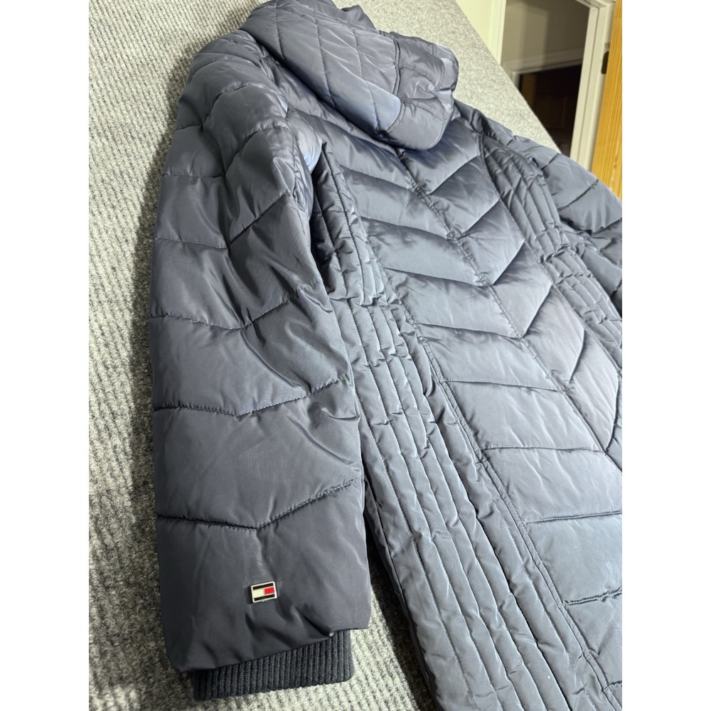 Tommy Hilfiger Women's Navy Blue Hooded Long Puffer Coat Zip XL - Picture 9 of 12